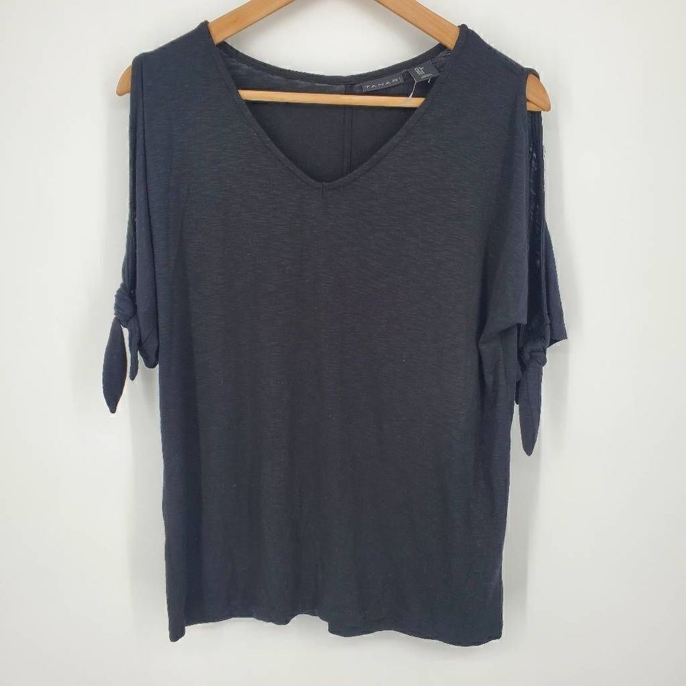 Tahari‎ Women's Black Flowy Split Sleeve Shirt Top Size Small